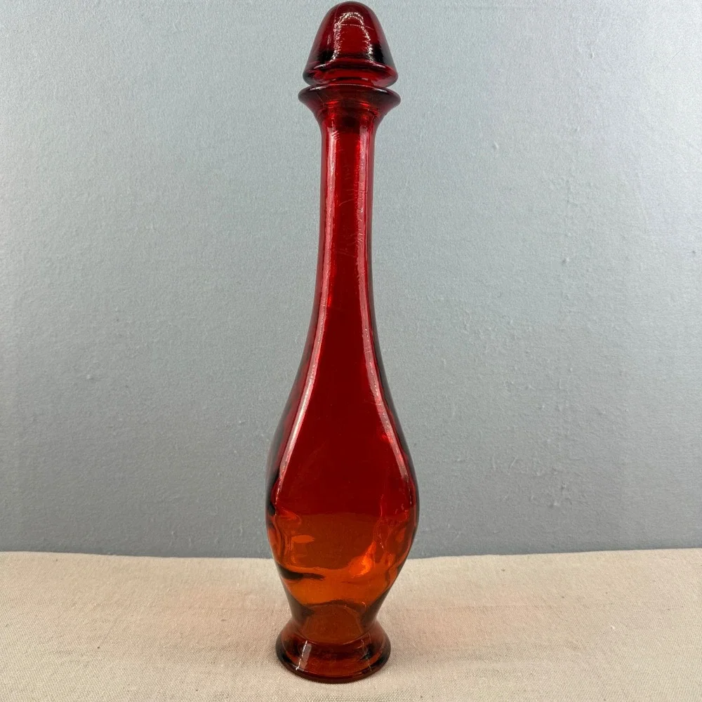 Vintage Amberina Glass Genie Bottle Decanter MCM‎ Spanish Flashed 19